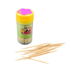 0752 Wood Double Sided Toothpicks with Clear Plastic Storage Box