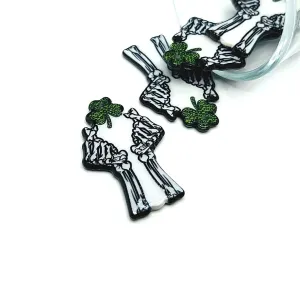 1, 4 or 20 Pieces: Punk St. Patrick's Day Skeleton Hands and Clover Charms - Double Sided