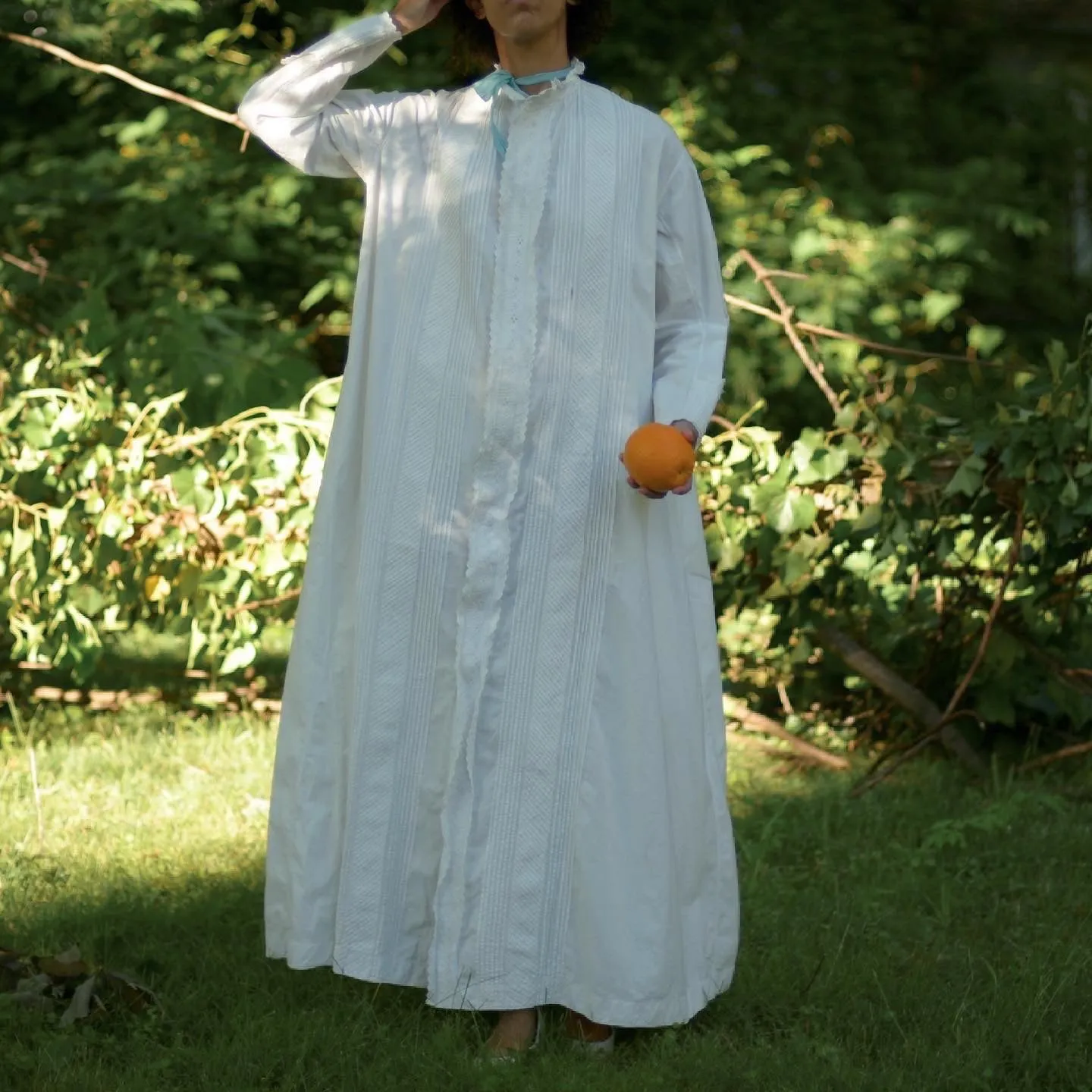 1880s brides trousseau billowing A-line pintuck/embroidered night dress