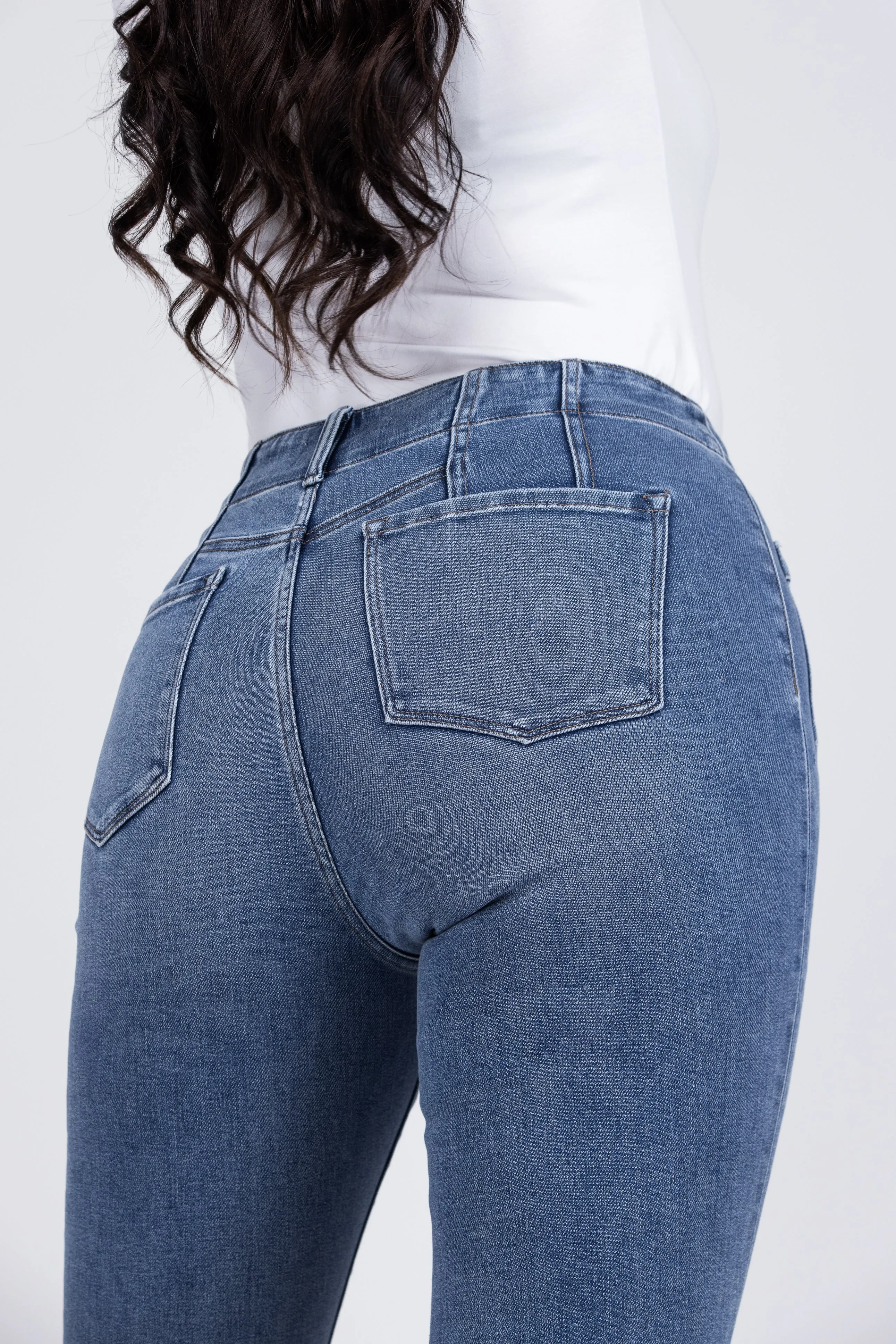 2 LENGTHS The Brooklyn from Lovervet: ALB Exclusive High-Rise Flare Denim featuring Patch Pockets Dart Detail