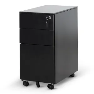 3 Drawers Slim Mobile Pedestal - Black