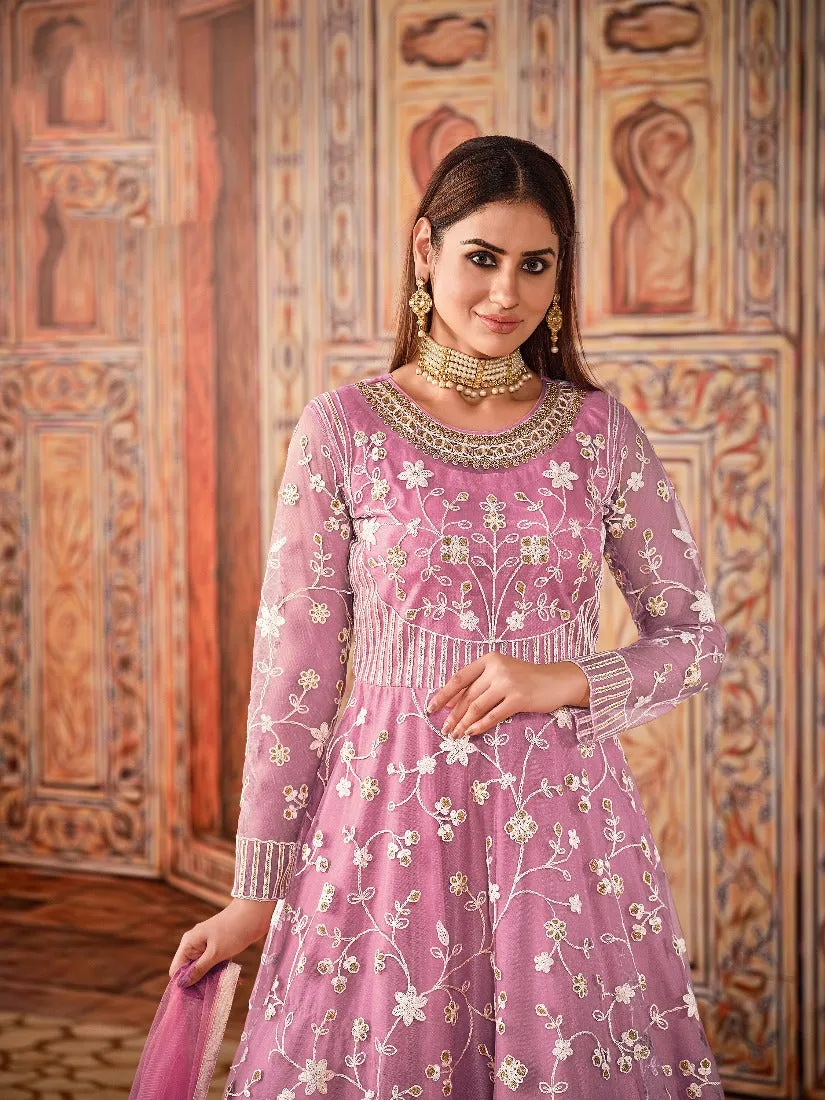 Abaya Style Pink Thread Floor Length Anarkali Suit