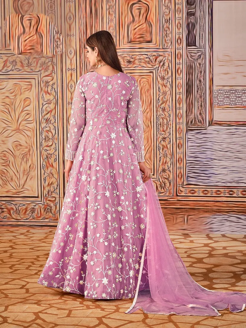 Abaya Style Pink Thread Floor Length Anarkali Suit