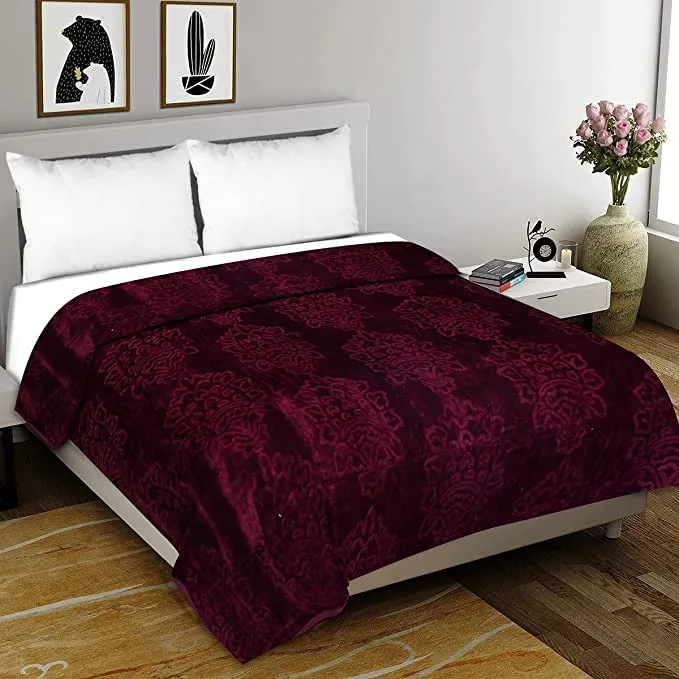 Akarshak Super Soft Mink Single Bed Blanket 500 Tc, 63 X 85 Size - Double Bed, 87 X 85 - Thermal (Wine, Single Bed)