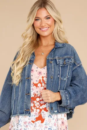 All The Buzz Distressed Dark Wash Denim Jacket