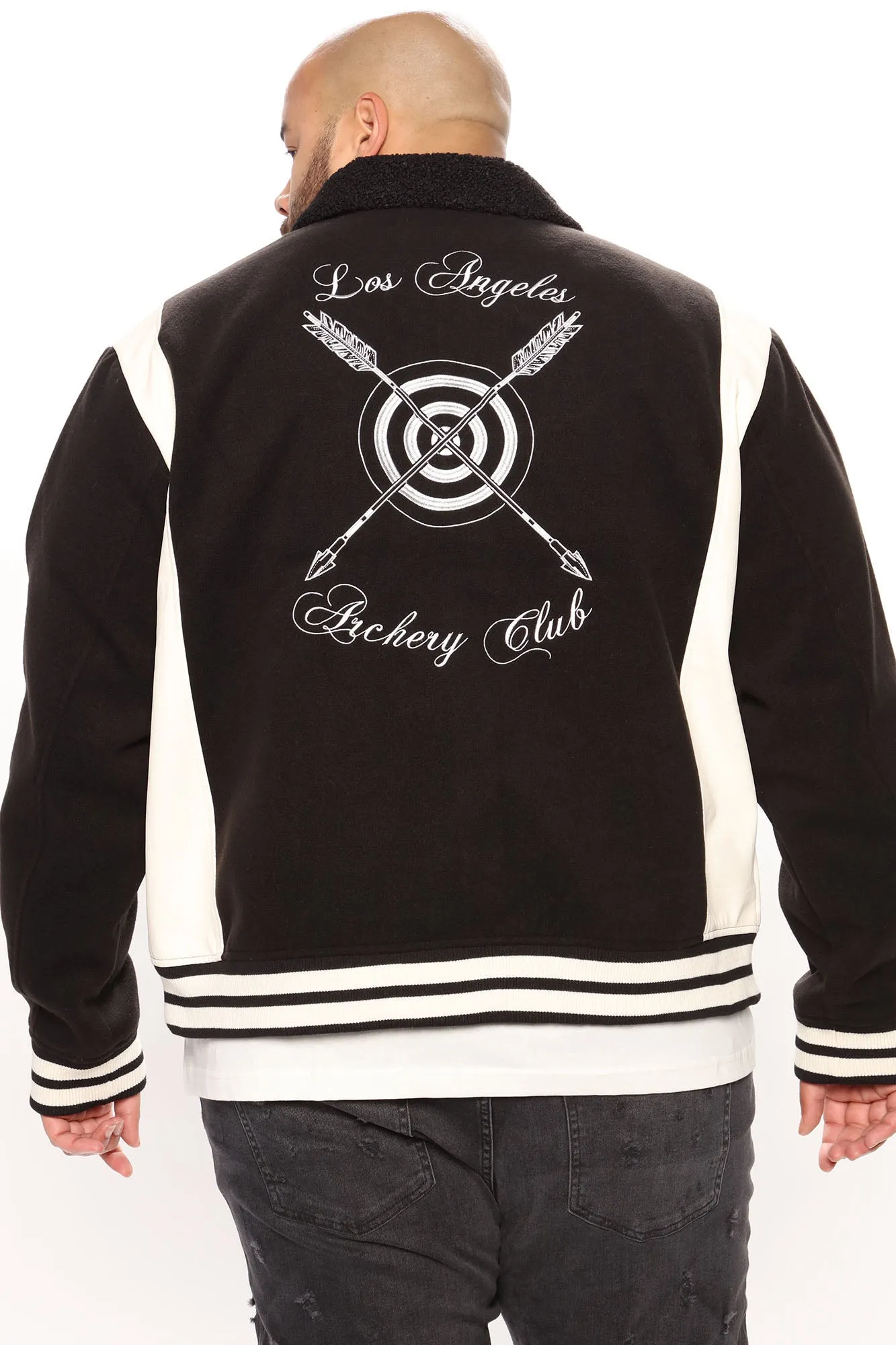 Archery Club Sherpa Collared Varsity Jacket - Black