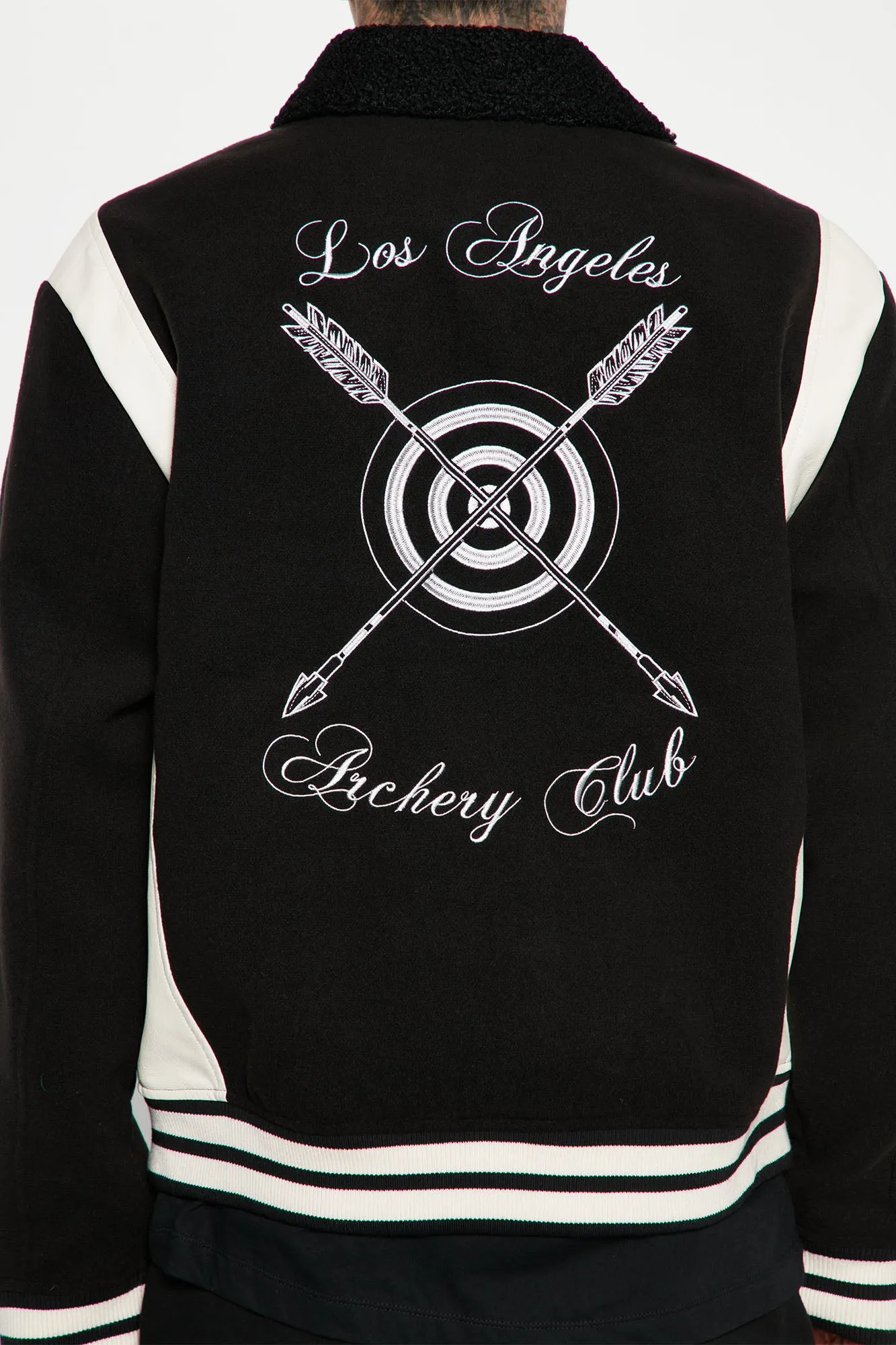 Archery Club Sherpa Collared Varsity Jacket - Black