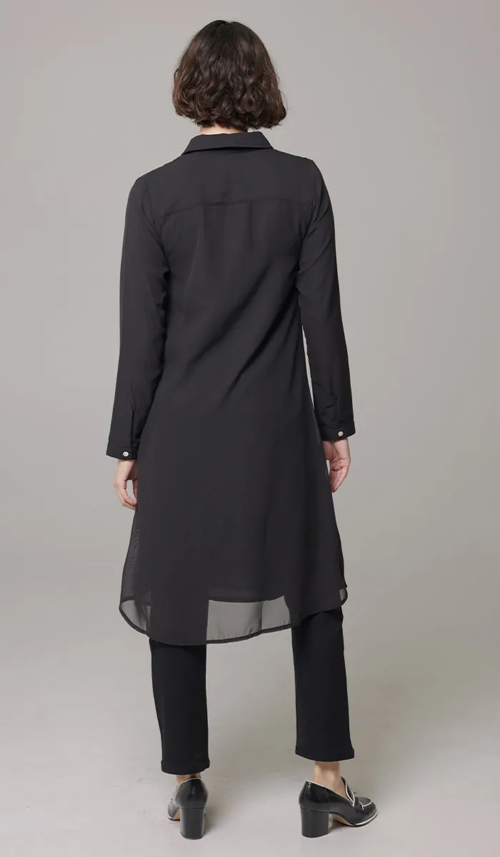 Asra Long Flowy Buttondown Shirt Jacket - Black - PREORDER (ships in 2 weeks)