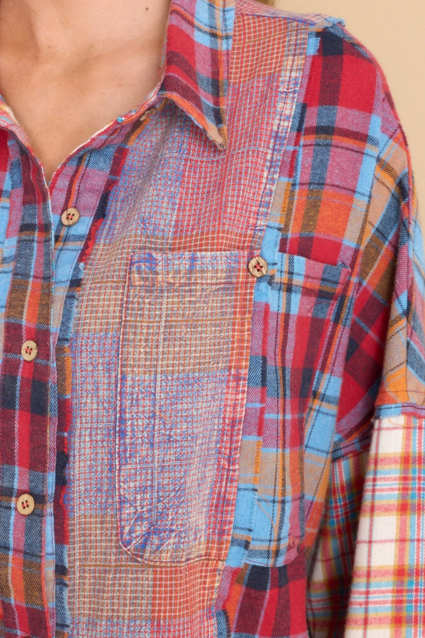 At The Bonfire Red Multi Plaid Top