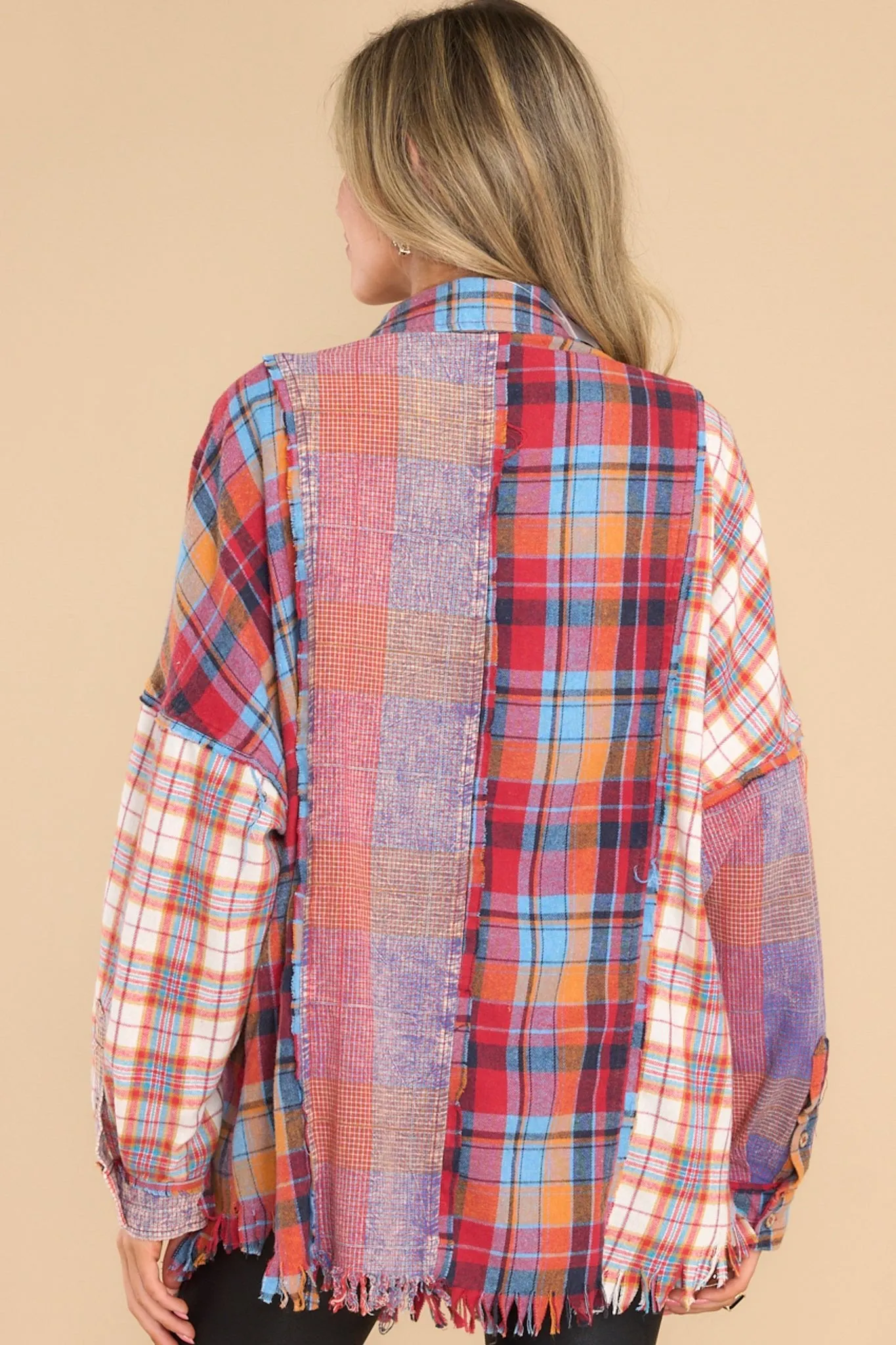 At The Bonfire Red Multi Plaid Top