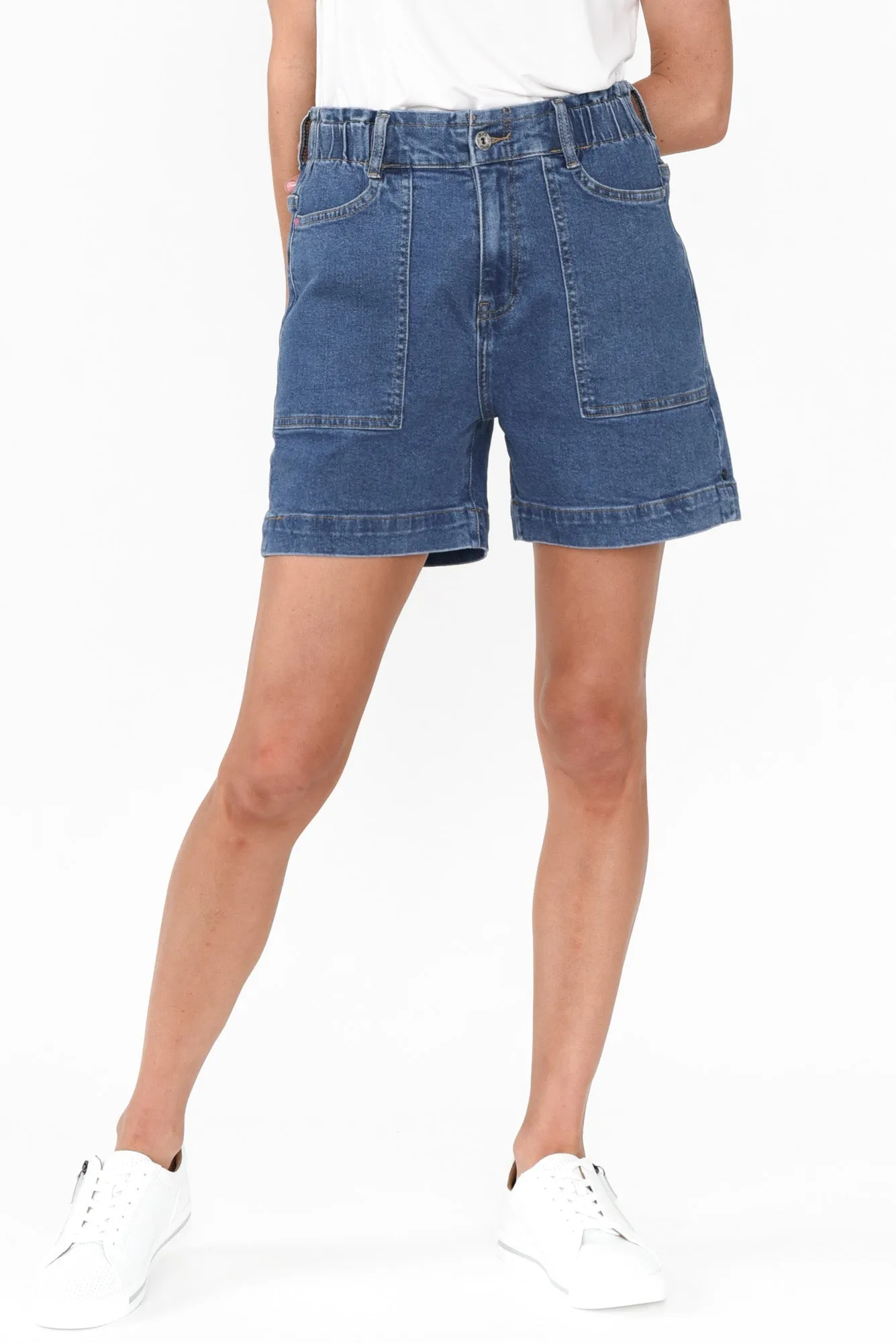 Atlas Dark Blue Denim Stretch Shorts