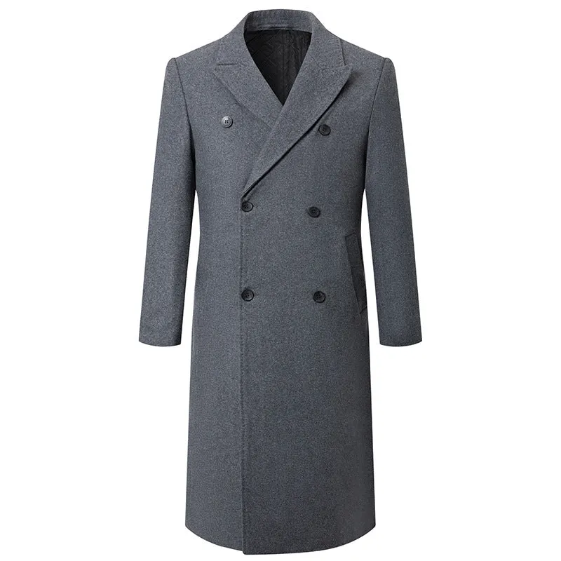 Autumn and Winter Extra Long Double Breasted Woolen Coat