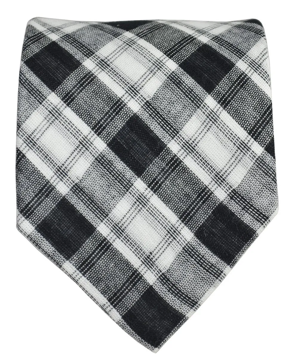 Black and White Plaid Cotton and Linen Necktie