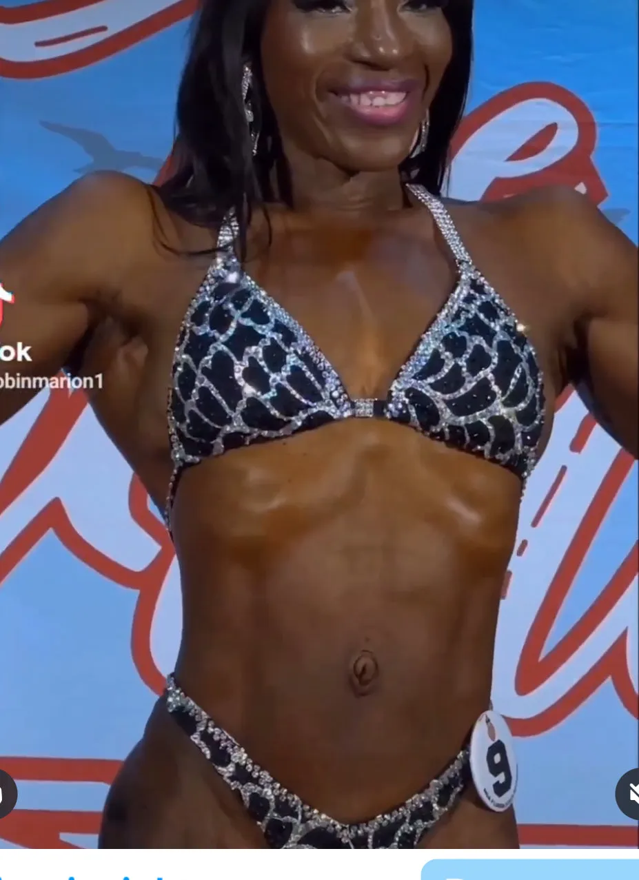 Black/silver patterned figure/physique competition suit