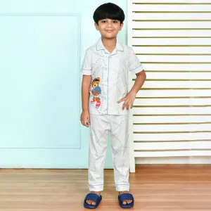 Blue & White Tennis Theme Short Sleeves Night Suit