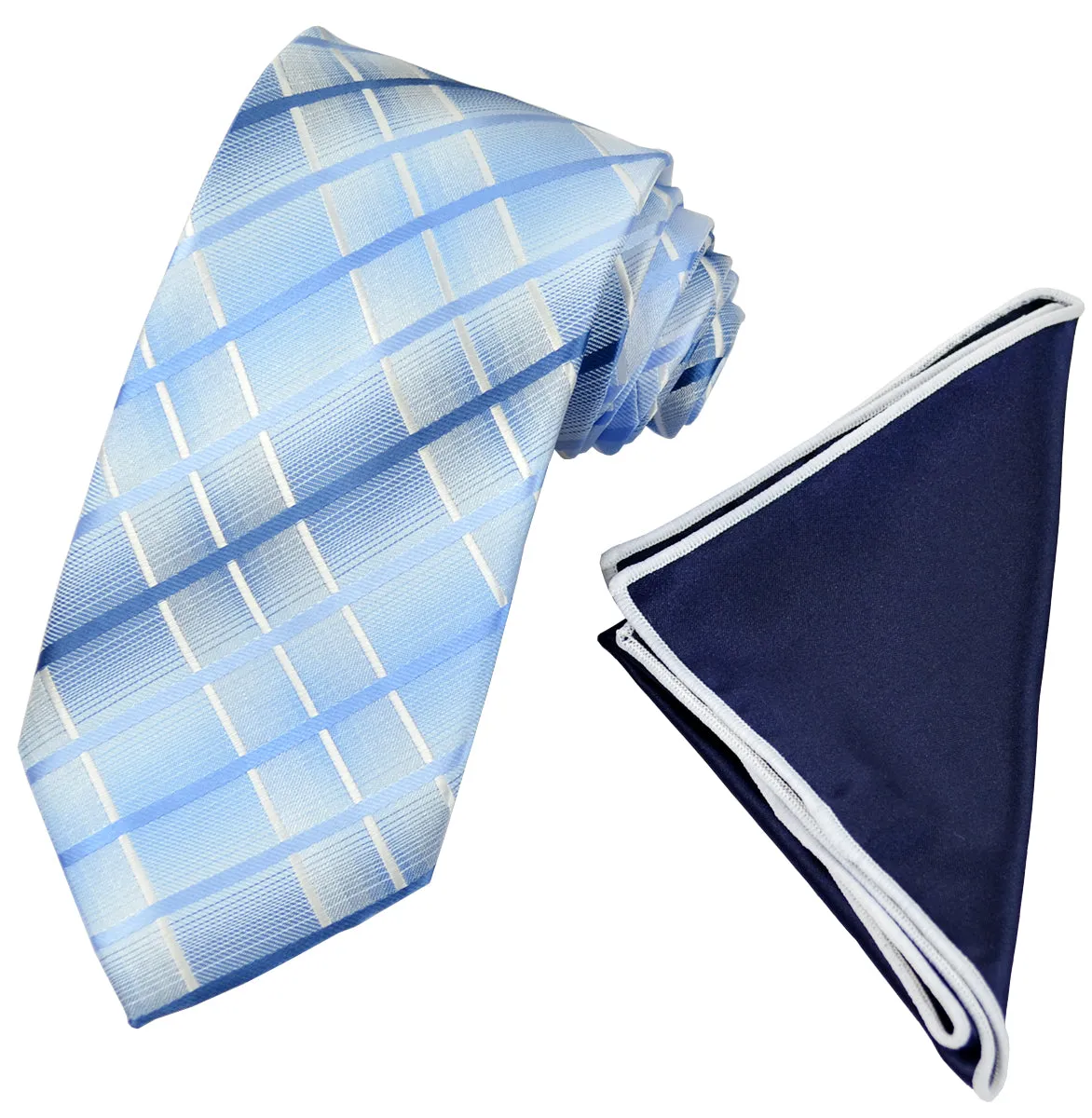 Blue Plaid Men's Tie and Pocket Square