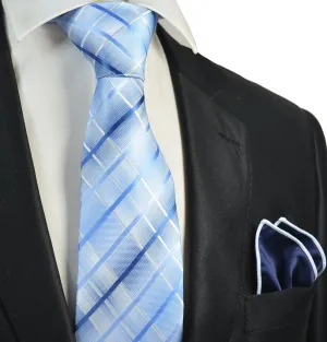 Blue Plaid Men's Tie and Pocket Square