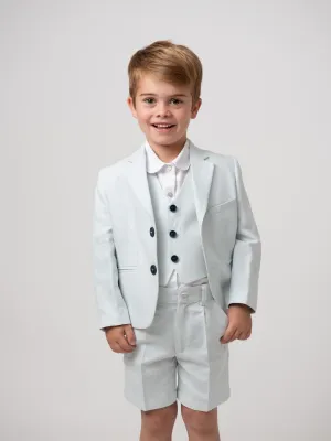 Caramelo Kids Pastel Blue Linen Three Piece Suit