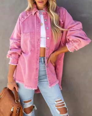 Casual Fringed Ripped Loose Denim Jacket