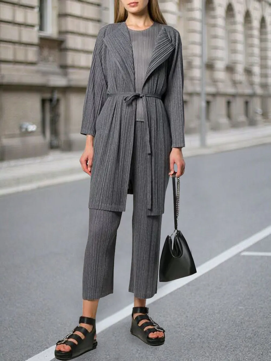 Casual Solid Color Simple Knitted Women's Three-piece Suit