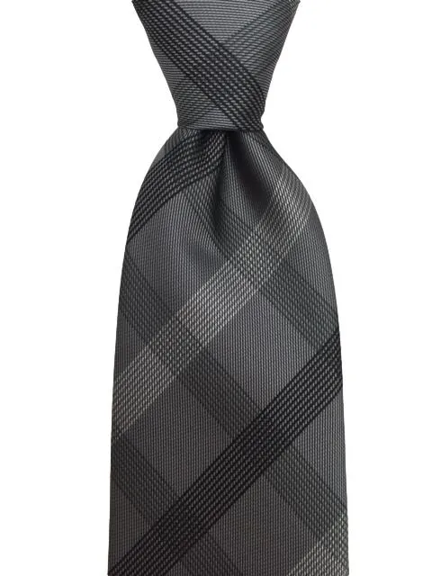 Charcoal, Black and Silver Plaid Extra Long Men's Tie