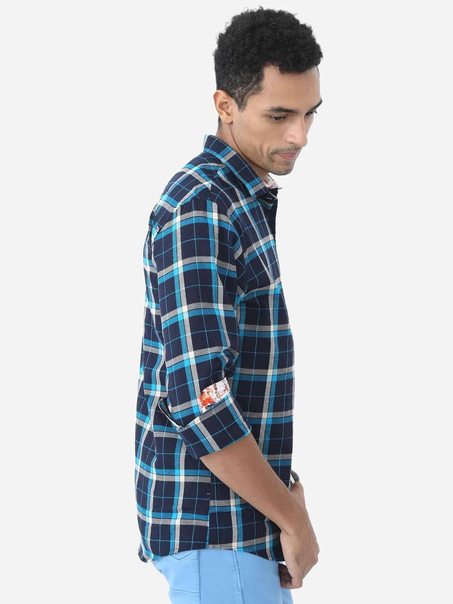 Classic Navy Checks Digital Printed Full Shirt