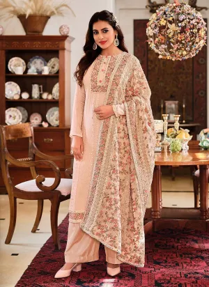 Creamy Pink Punjabi Style Straight Cut Palazzo Suit