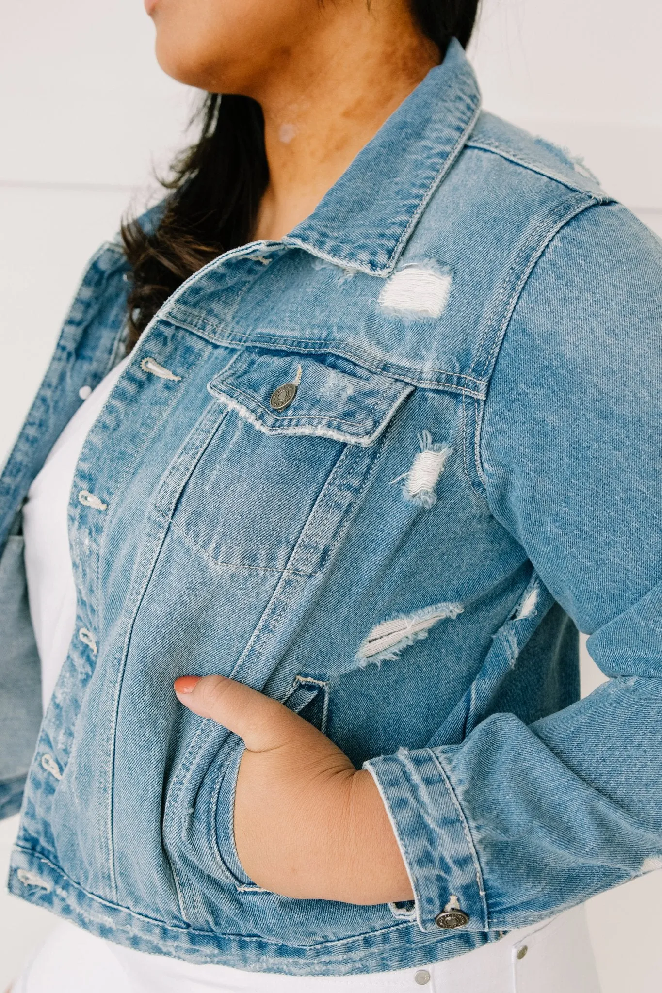 Distressed Vibes Denim Jacket