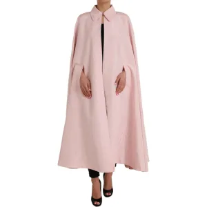 Dolce & Gabbana Light Pink Silk Long Maxi Cape Coat Jacket