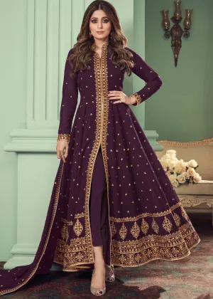 Eggplant Purple Georgette Anarkali Suit with Heavy Embroidery work