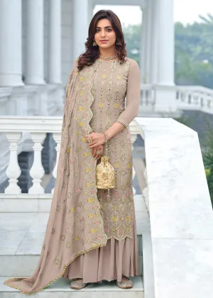 Exclusive Embroidered Grey Chinon Palazzo Salwar Suit