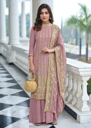 Exclusive Embroidered Pink Chinon Palazzo Salwar Suit