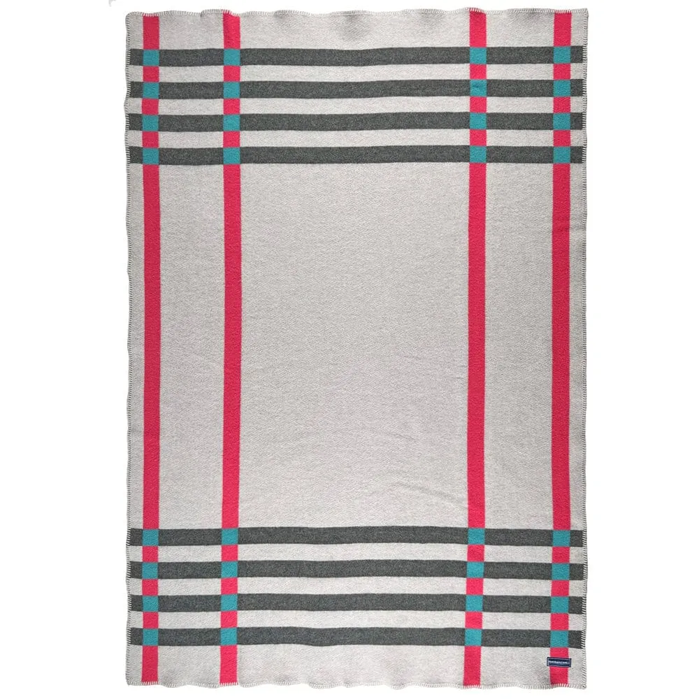 Factory Second Framed Plaid Wool Throw - Pink/Smoke