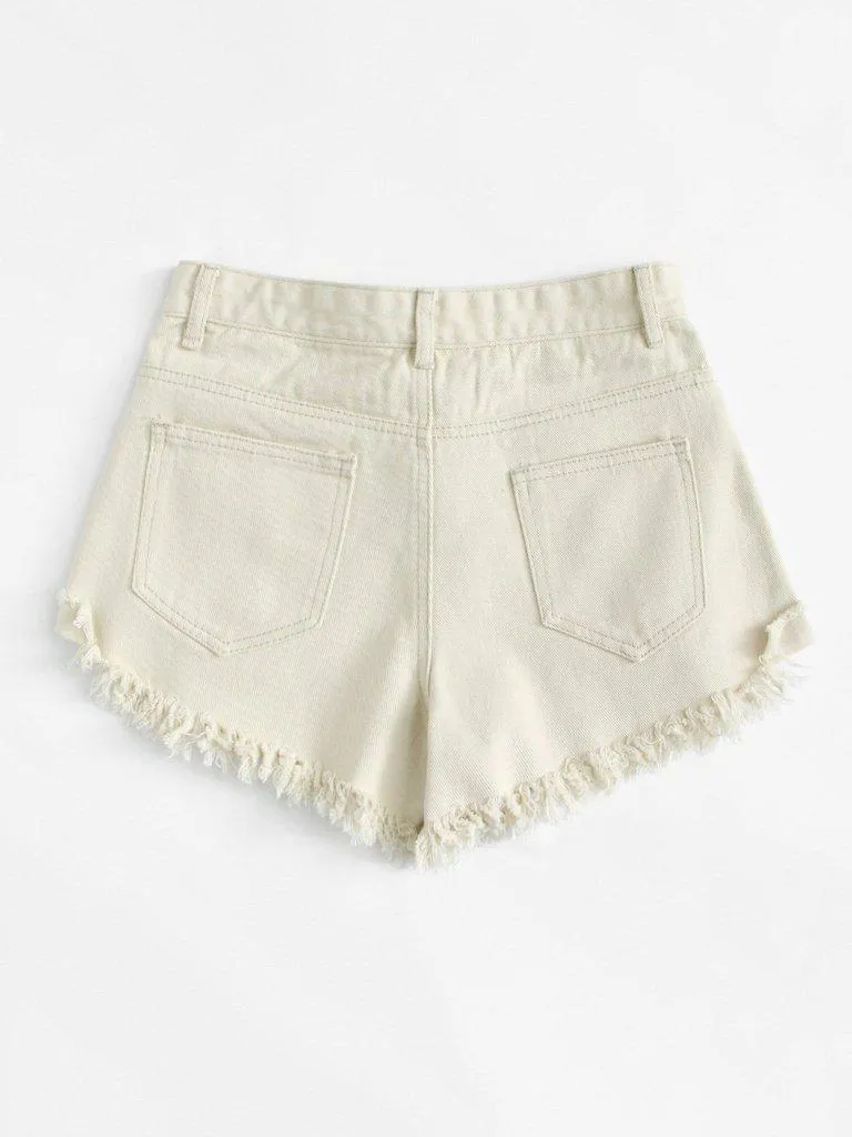 Frayed Hem Ripped Denim Shorts