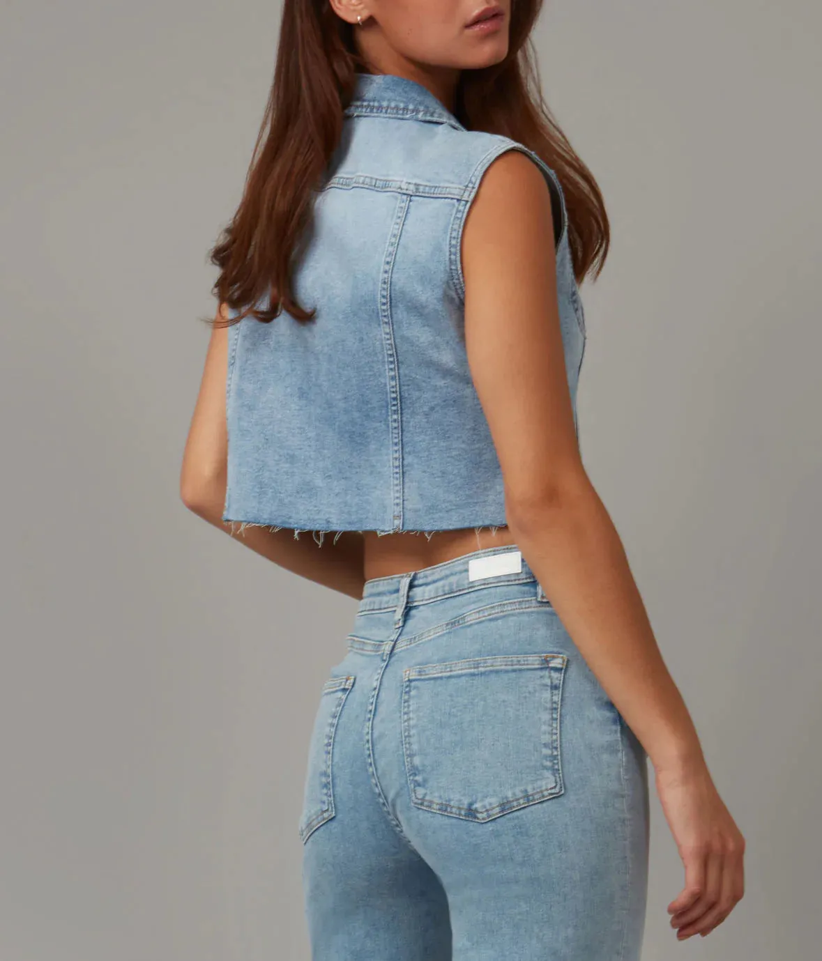 Gabbie Crop Vest - Stone Blue Skyline