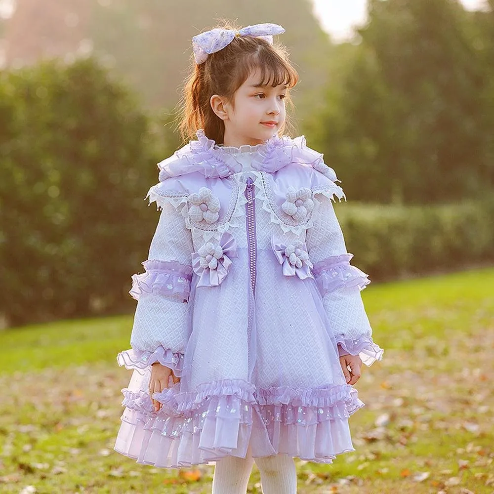 Girls' Lolita white duck down light dreamy and cute lace edge warm down jacket