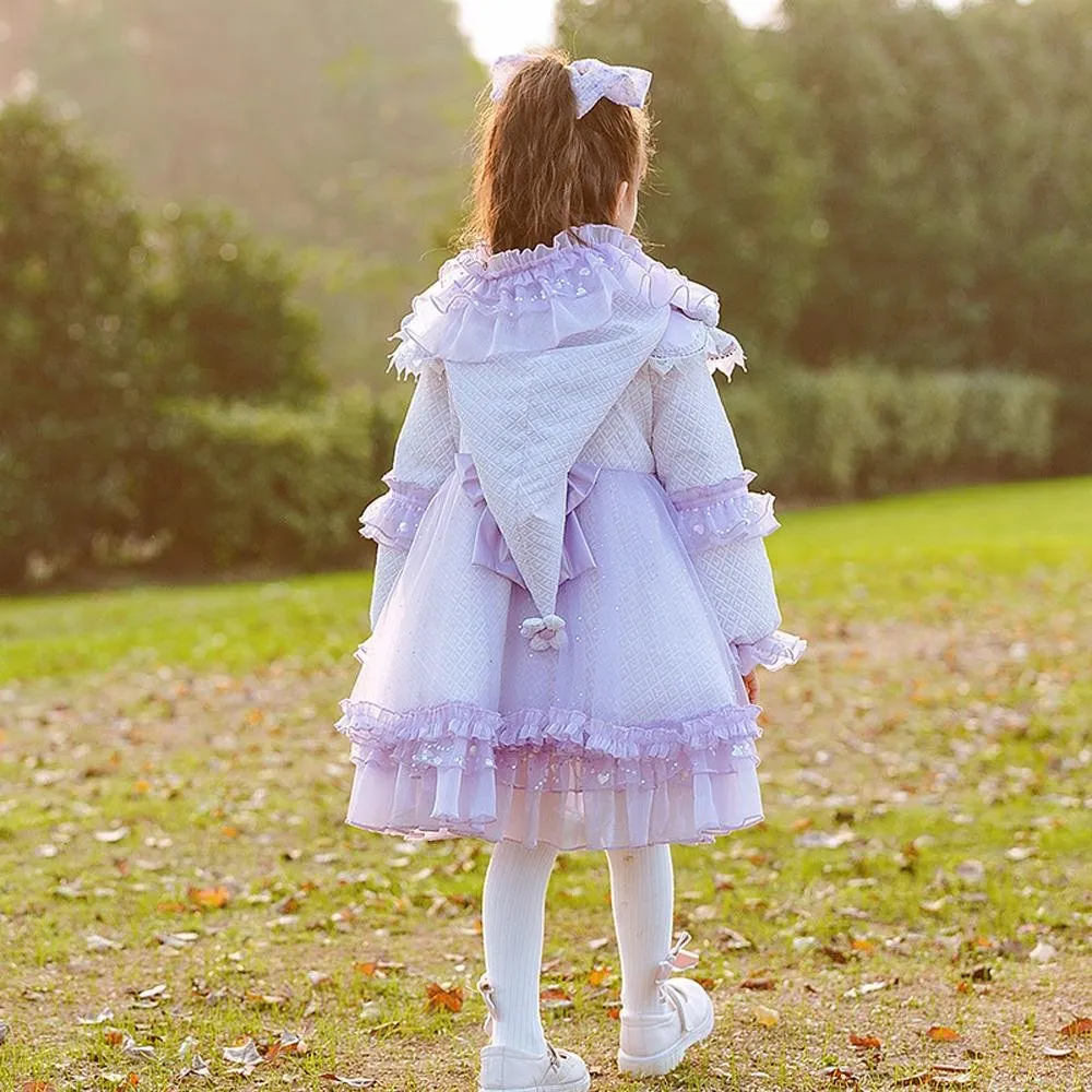 Girls' Lolita white duck down light dreamy and cute lace edge warm down jacket