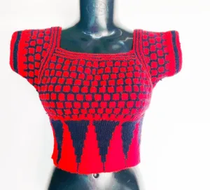 GraminArts Handmade Red & Black Vardhman Woollen Knitted Blouse For Women