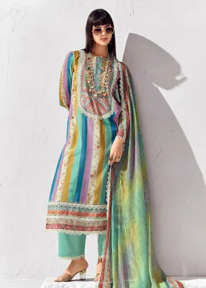 Green Multicolor Cotton Lawn Digital Printed Salwar Suit