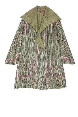 GREEN STRIPE W VINTAGE BACKING KANTHA BACK TUCKED JKT - gt2012-grn -