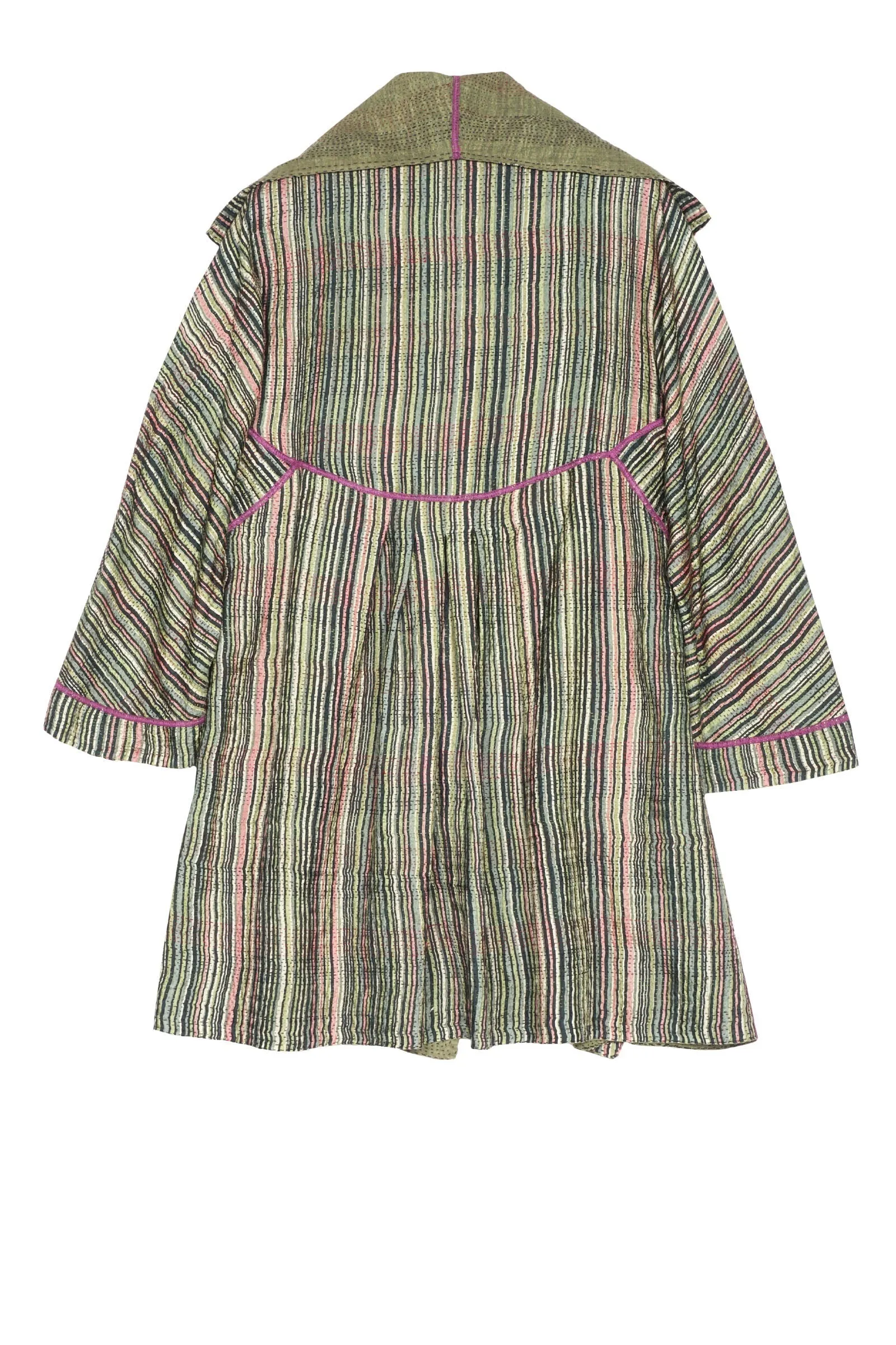 GREEN STRIPE W VINTAGE BACKING KANTHA BACK TUCKED JKT - gt2012-grn -