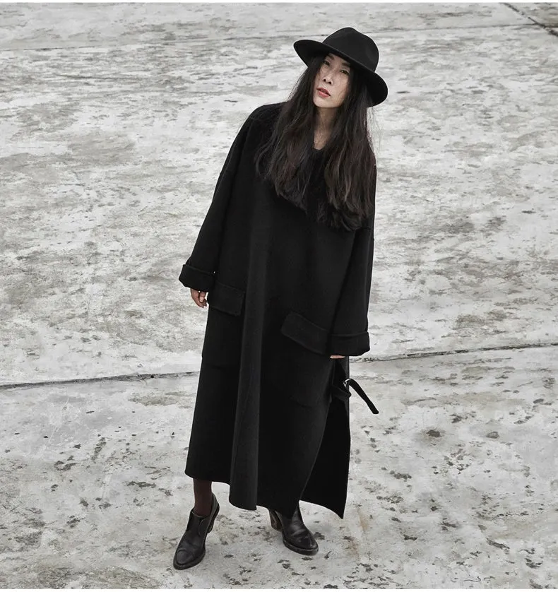 Handmade Double-sided Wool Coat Dress / Unisex Long Hedging Loose Fleece Dress