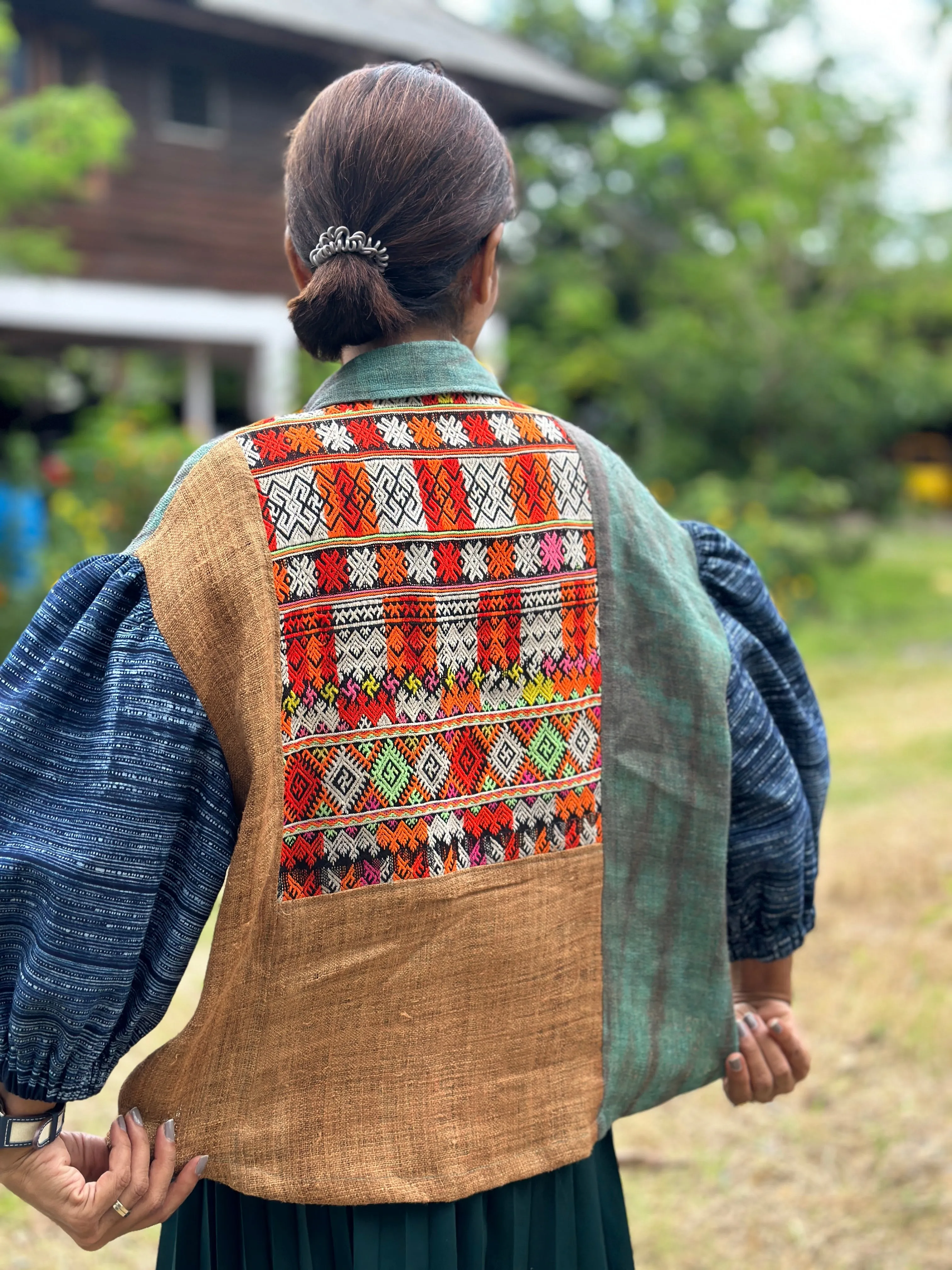 Hemp patchwork jacket top