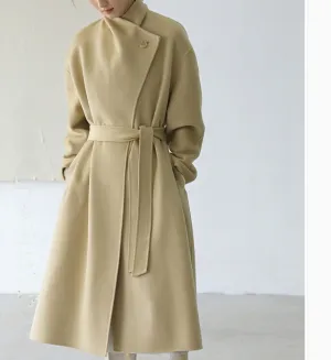 High Collar Women Wool Coat Long Double Face Wool Coat Jacket 0929