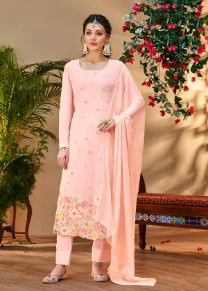 Imperial Peachy Pink Georgette Embroidered Salwar Kurta Set