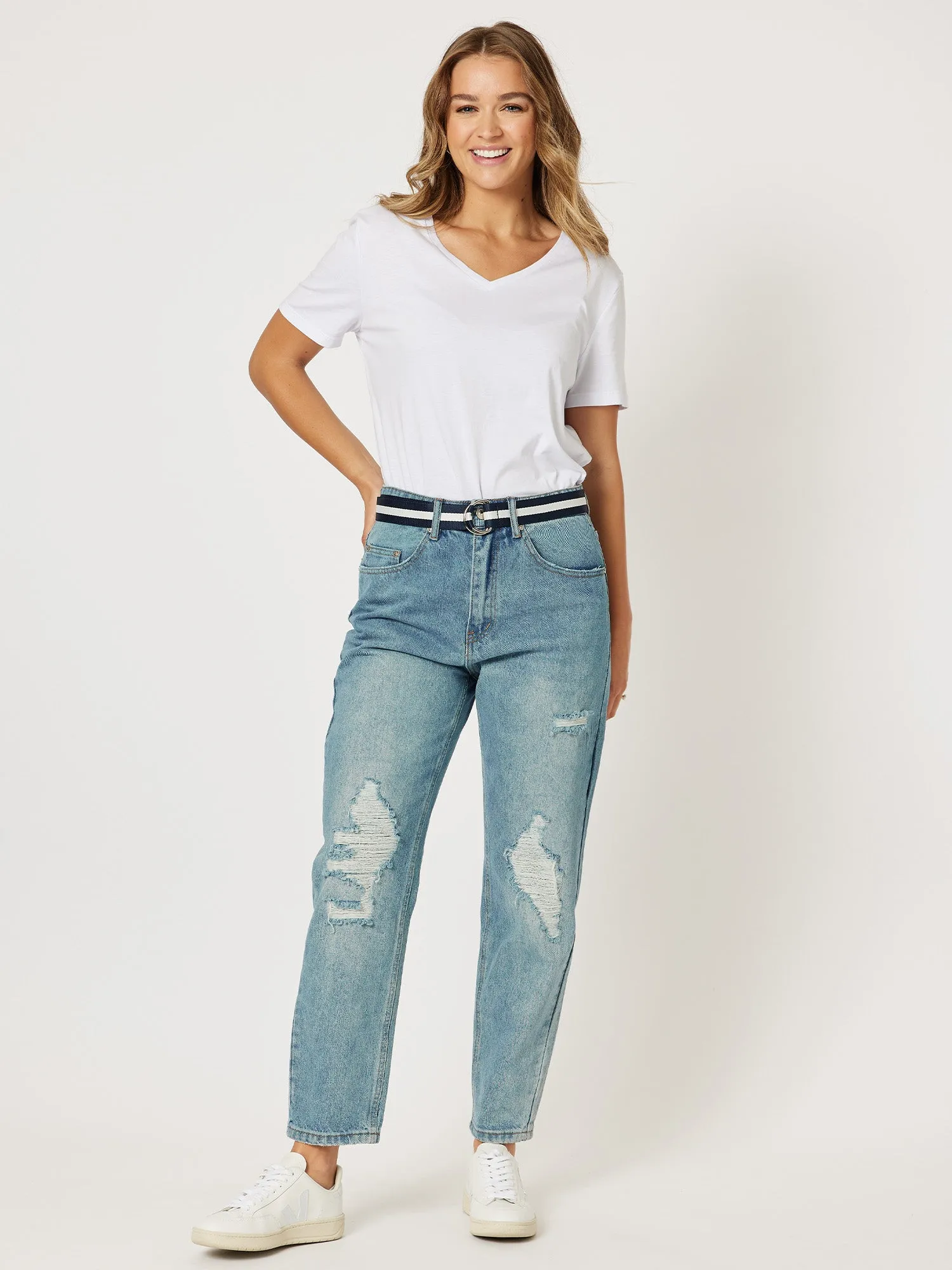 Ivy Ripped High Rise Relaxed Mom Jean - Denim