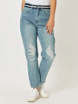 Ivy Ripped High Rise Relaxed Mom Jean - Denim