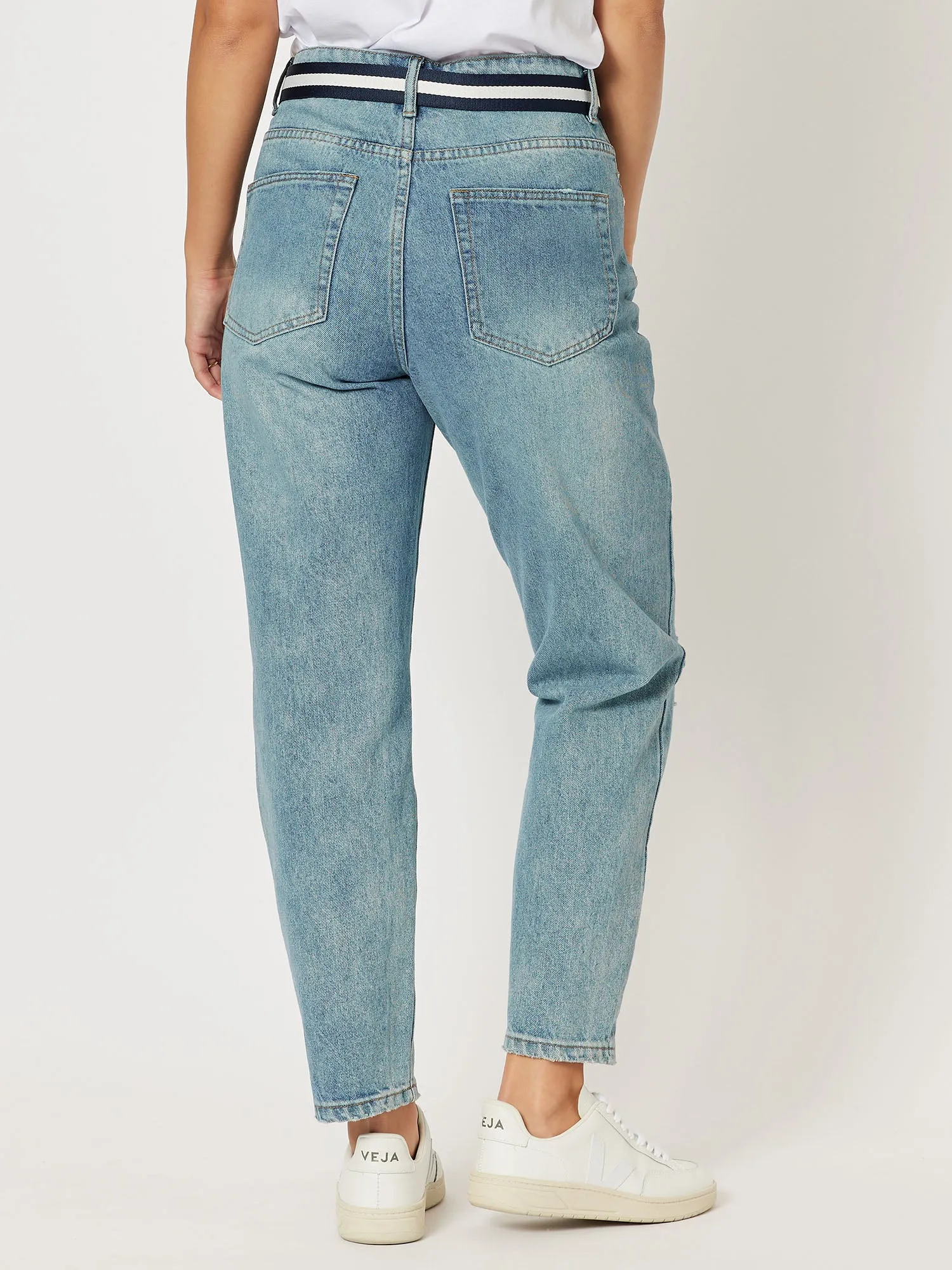 Ivy Ripped High Rise Relaxed Mom Jean - Denim