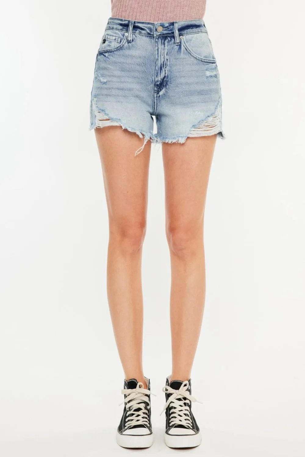 Kancan Distressed High Waist Denim Shorts with Pockets