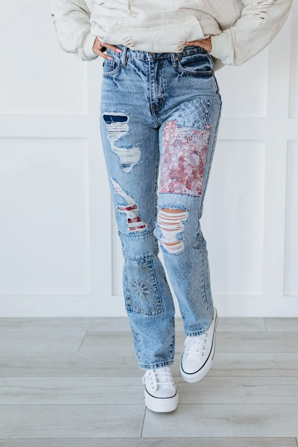 Kancan Pretty in Patchwork High Rise Boyfriend Jeans